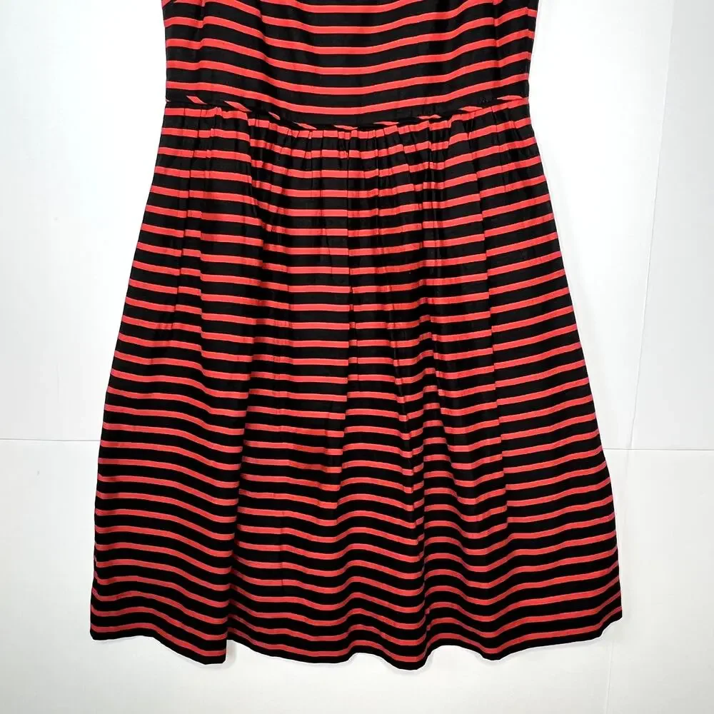 J. Crew Striped Derby Linen Blend Fit and Flare Dress Black Red Womens Size 6